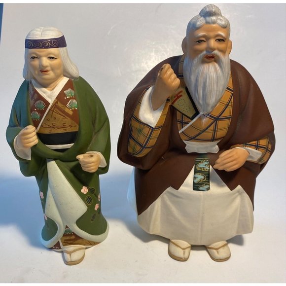 Art Vintage 195s Japanese Hakata Urasaki Dolls Old Man And Woman Made